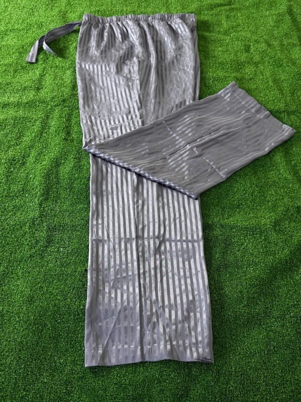 Victoria's Secret High Waist Satin Silver Striped Wide Leg Pajama Pants Size M